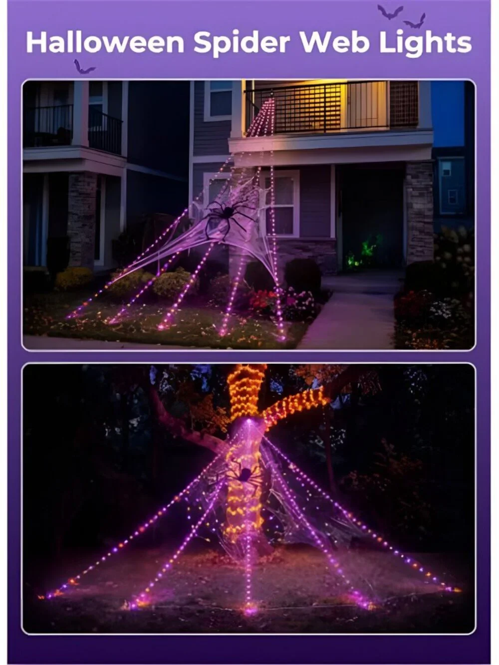 Halloween Decorations Spider Web Lights, 255 LED 16.4Ft Light Up Spider Web